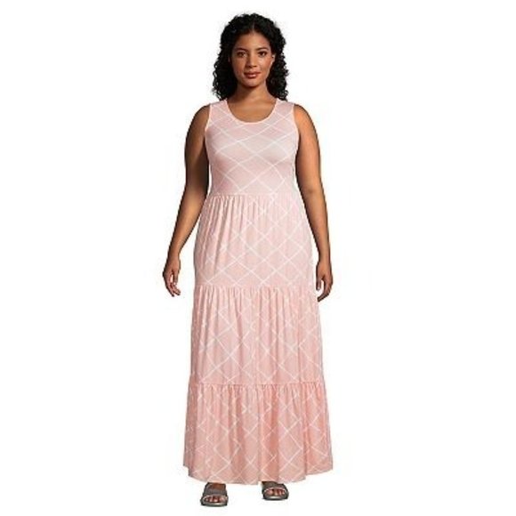 Size XL 18 LANDS' END PEACH TIERED MAXI DRESS Summer‎ Vacation Beach Plus Size - Picture 6 of 6